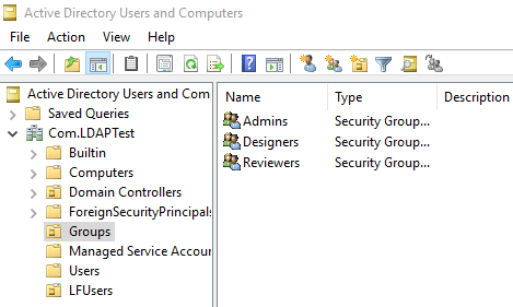 Example of two active directory groups