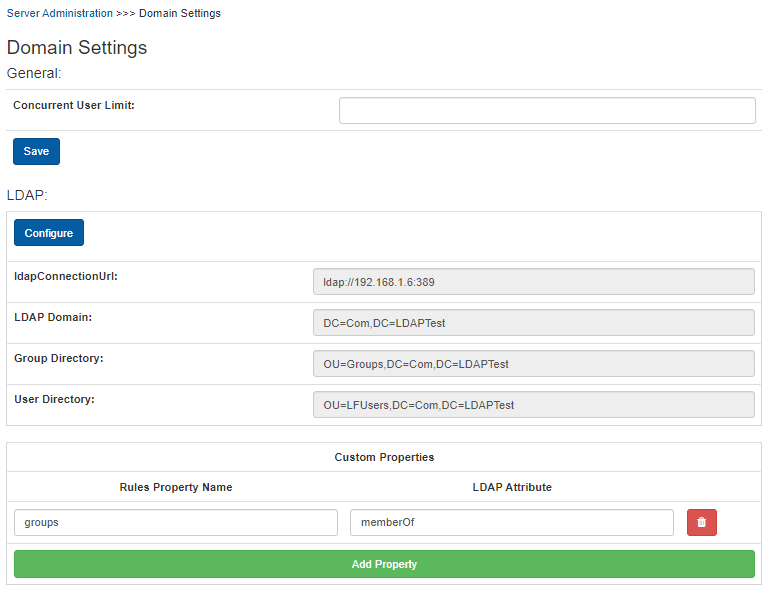 Configuration page for LDAP