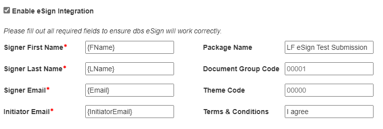 Configuring eSign in the Form